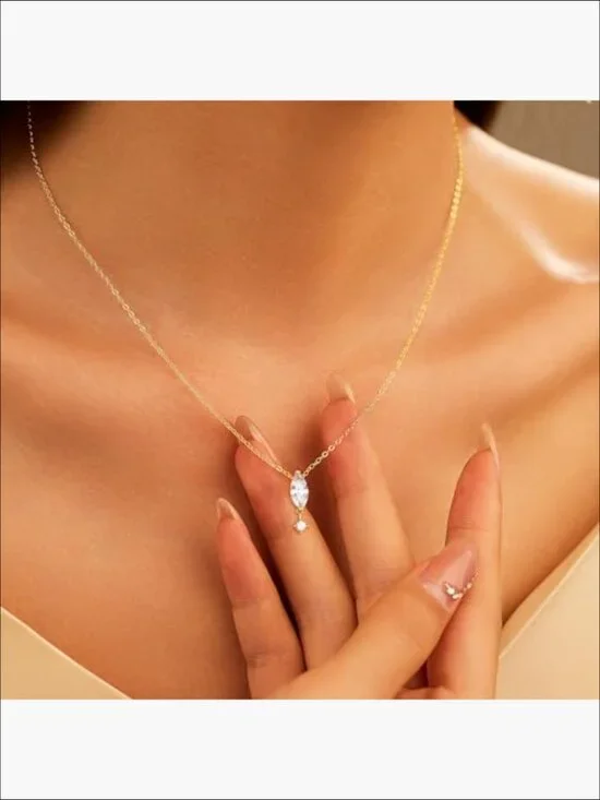 925 Sterling Silver 14K Gold Plated CZ Pendant Necklace Stackable Layered - Picture 3 of 7